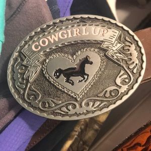 Cowgirl up belt buckle